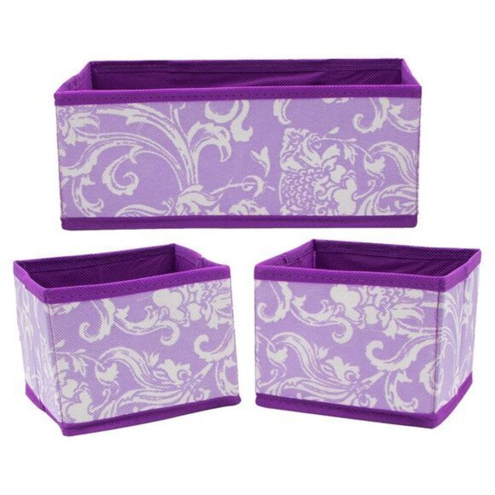 Purple Scroll Design Small Collapsible Fabric Storage Bin 3 PC Set